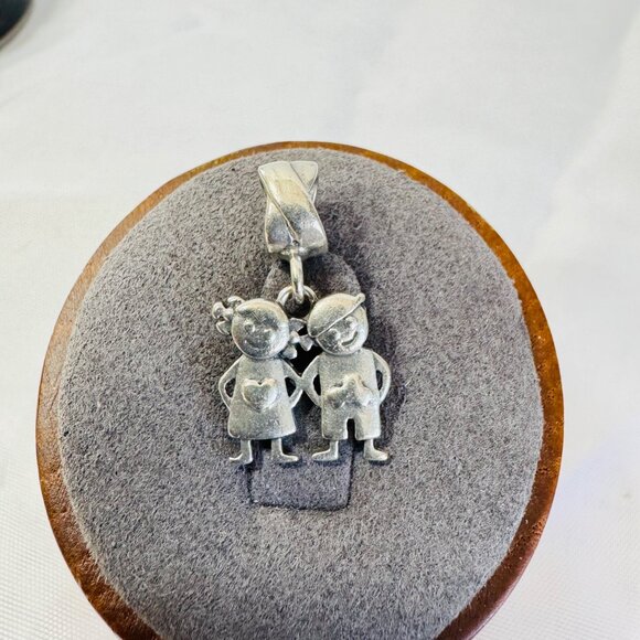 VTG Solid Sterling Silver 925 Boy Girl Slide Charm Pendant Size 1'' Length - Picture 2 of 7